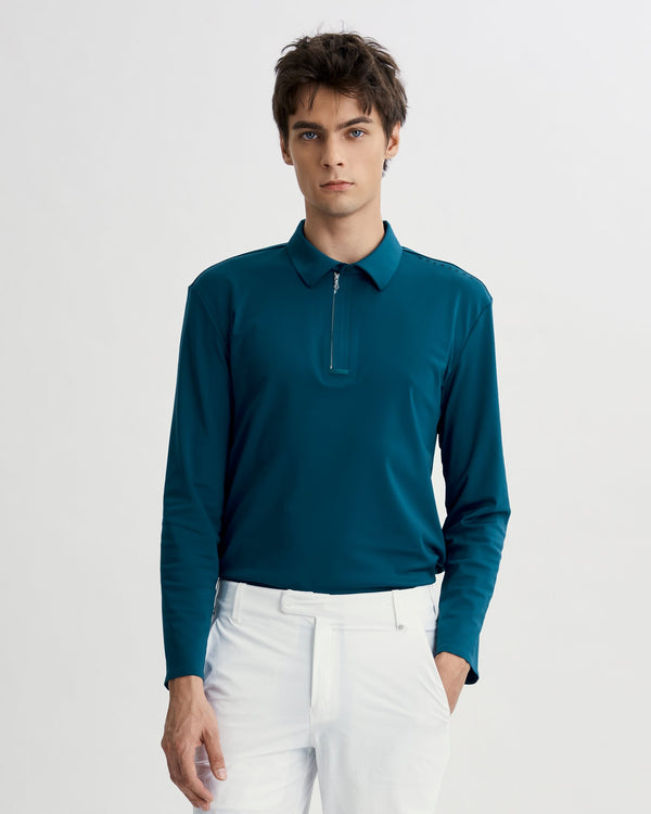Drift Polo | Long Sleeves - Men - Peacock Blue - Cover