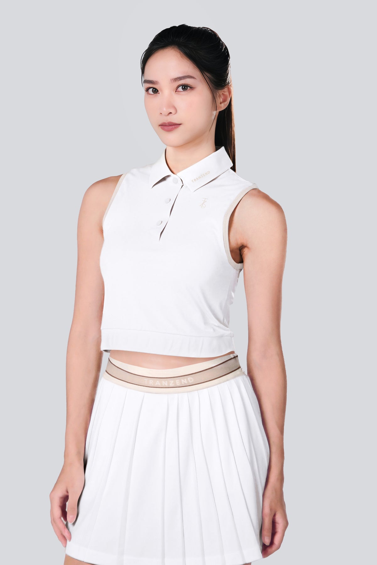 Sleeveless Cropped Polo - Women - White - Cover