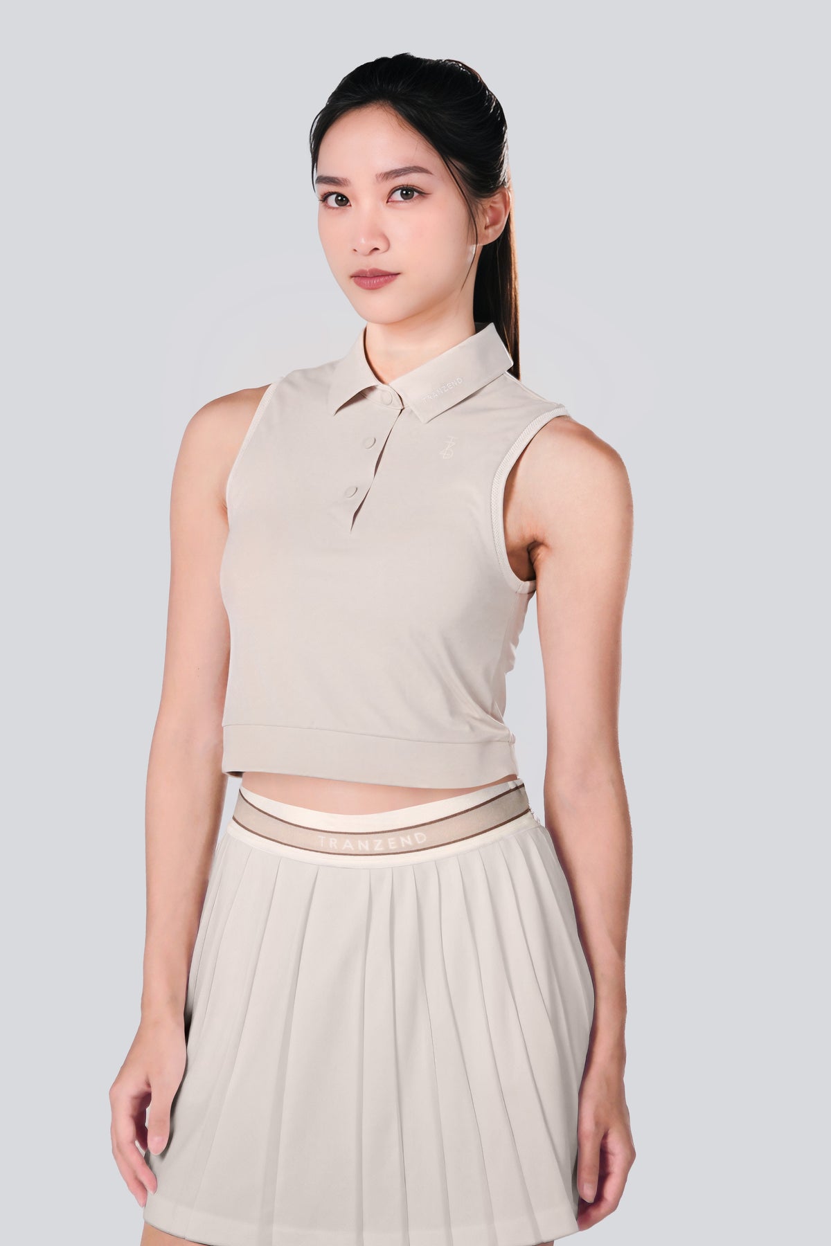 Sleeveless Cropped Polo - Women - Beige - Cover