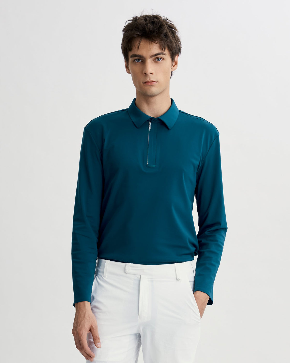 Drift Polo | Long Sleeves - Men - Peacock Blue - Cover