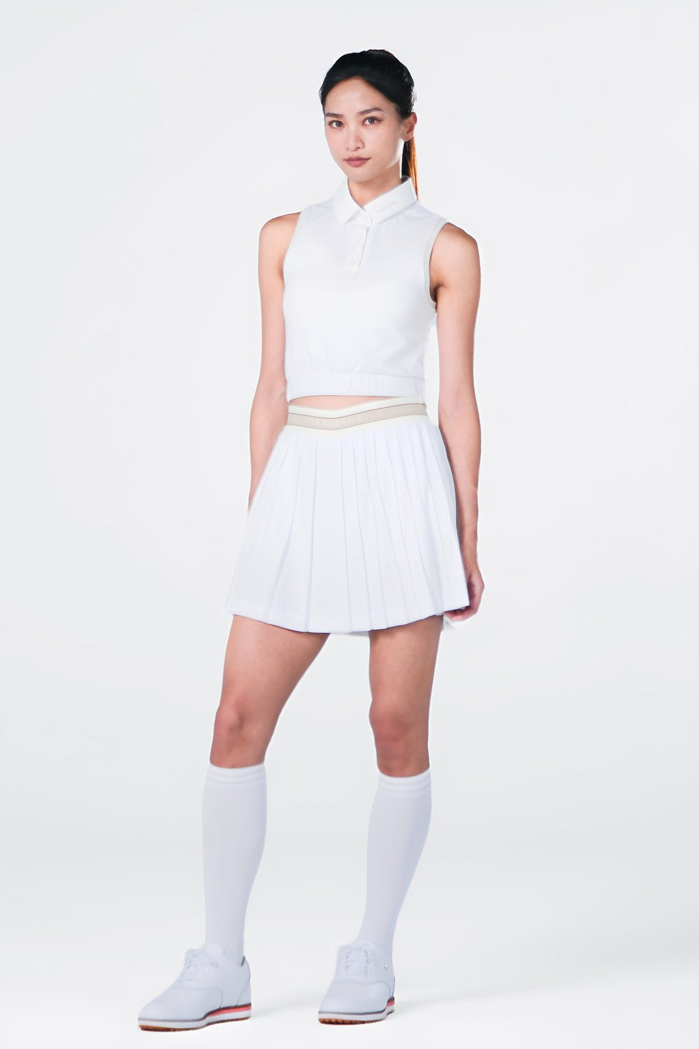Sleeveless Cropped Polo - Women - White - Image 1