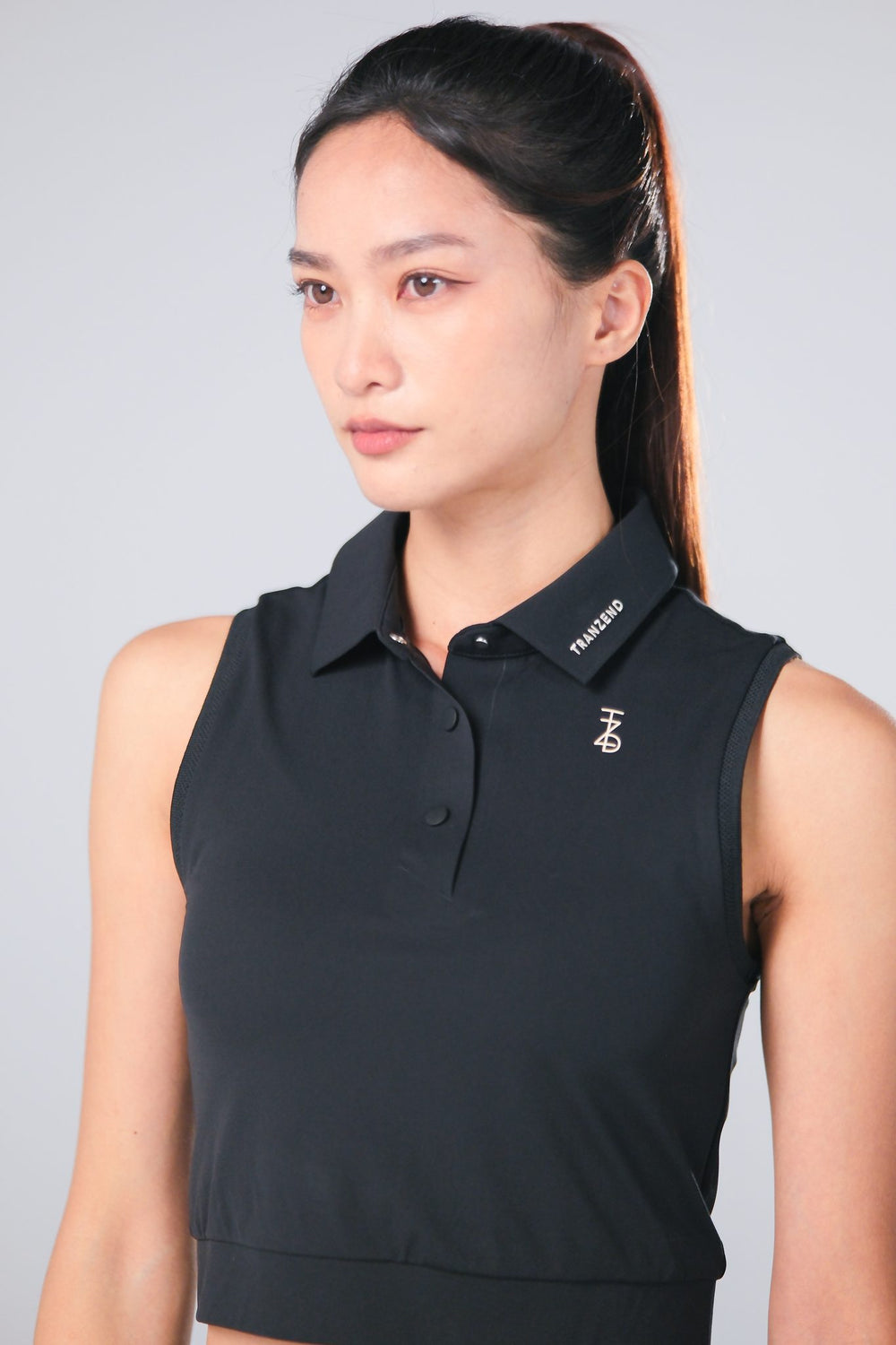Sleeveless Cropped Polo - Women - Black - Image 1