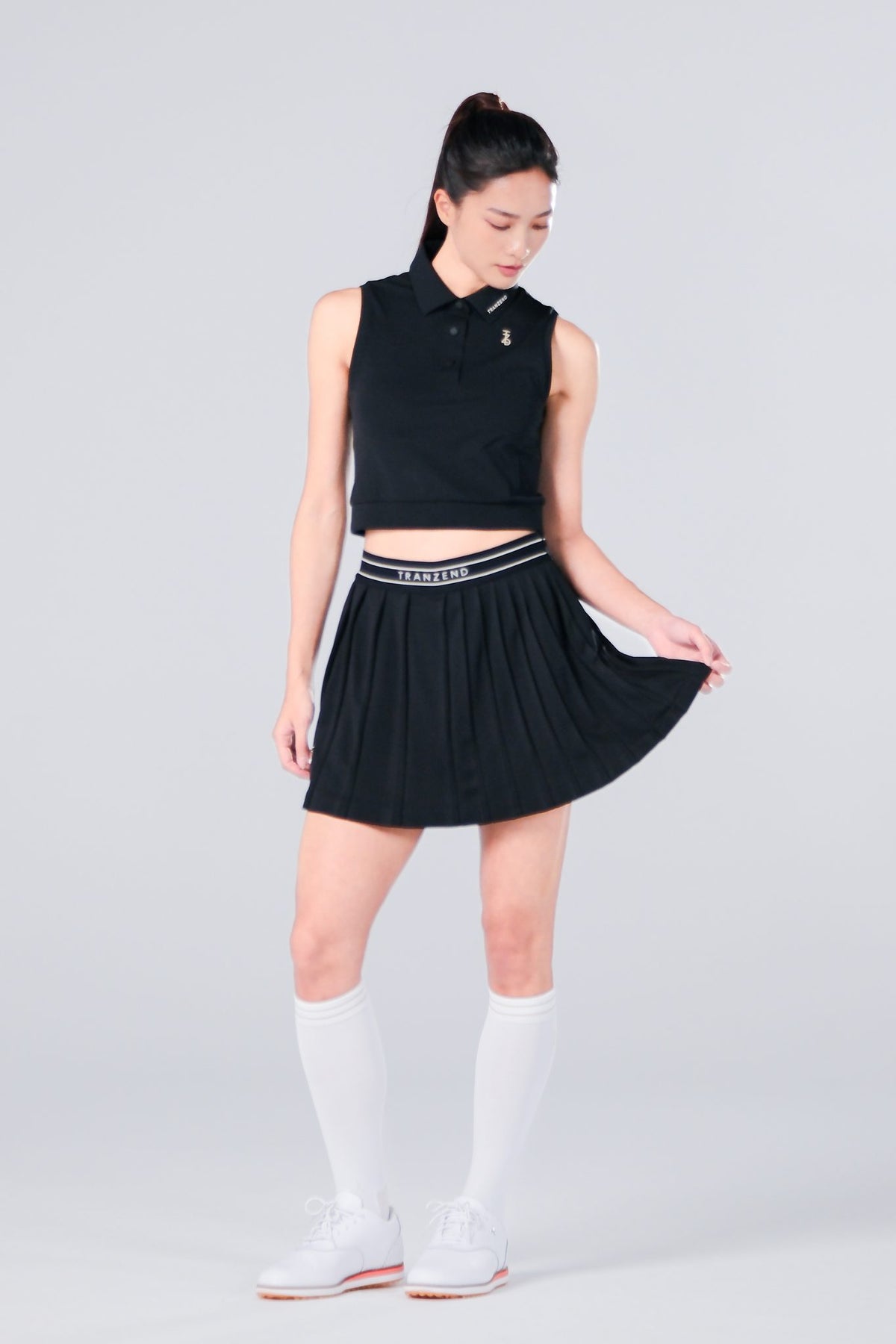 Sleeveless Cropped Polo - Women - Black - Image 2