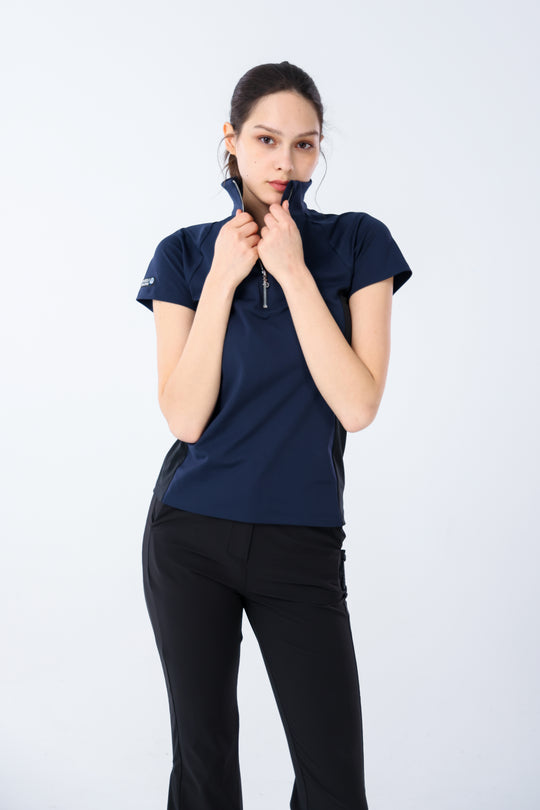 Quarter Zip Mock Neck Polo - Women