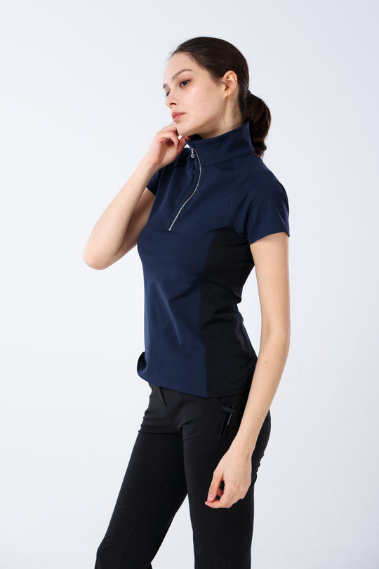 Quarter Zip Mock Neck Polo - Women