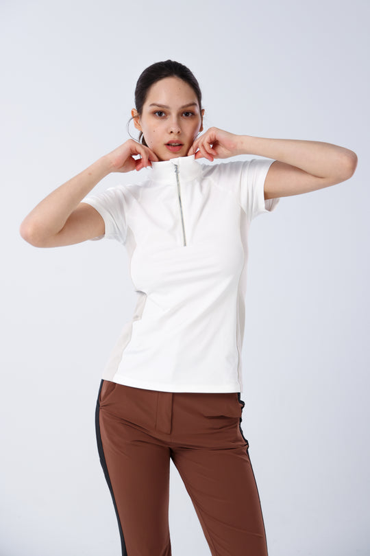 Quarter Zip Mock Neck Polo - Women