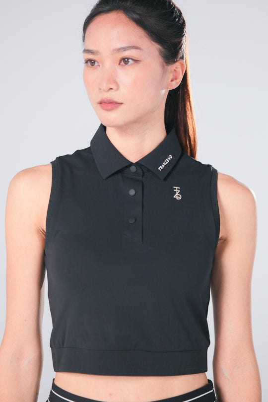 Sleeveless Cropped Polo - Women - Black - DSCF0210.jpg
