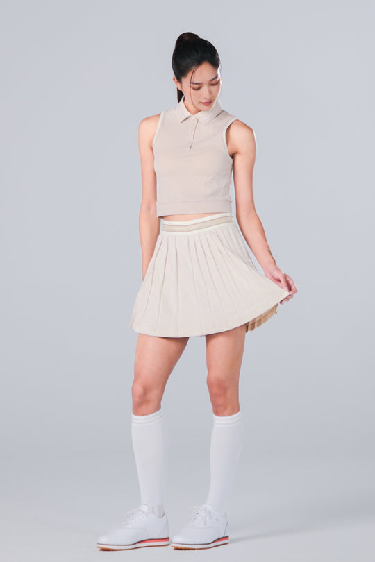 Sleeveless Cropped Polo - Women - Beige - DSCF9657.jpg