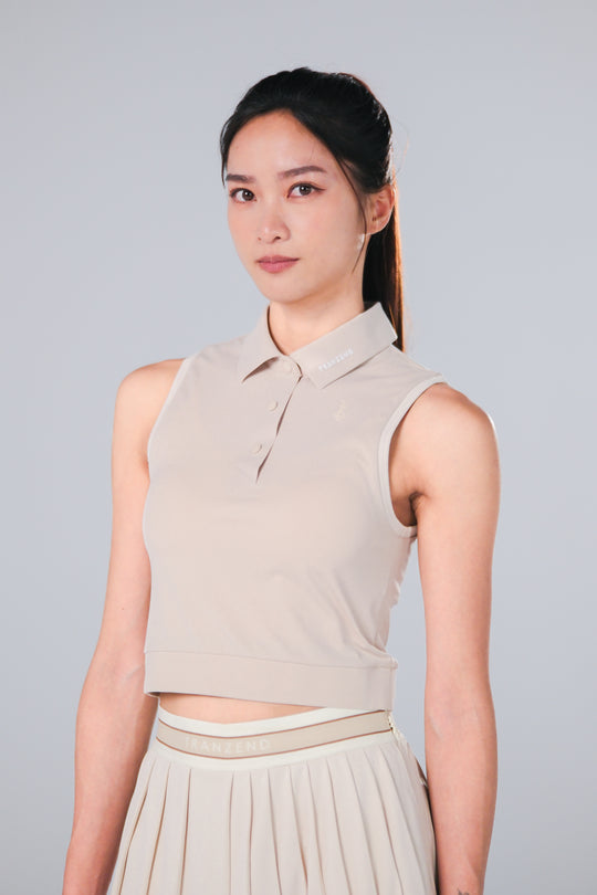 Sleeveless Cropped Polo - Women - Beige - DSCF9735.jpg