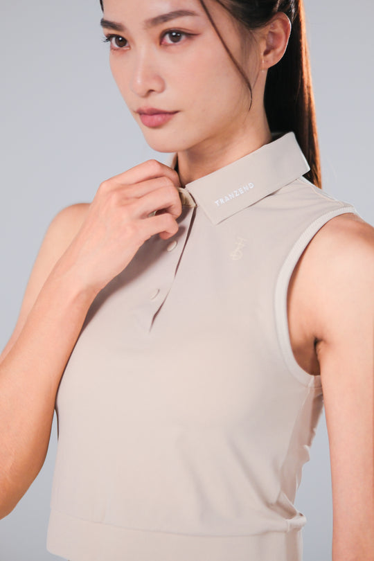 Sleeveless Cropped Polo - Women - Beige - DSCF9750.jpg