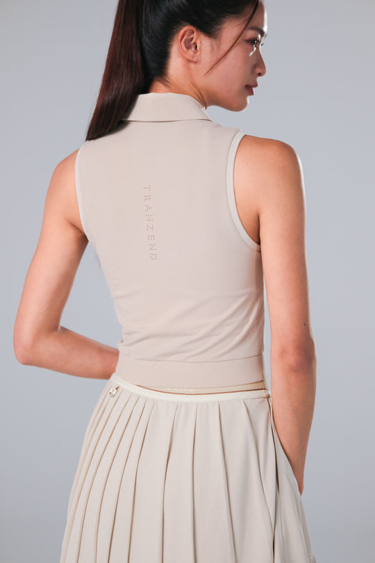 Sleeveless Cropped Polo - Women - Beige - DSCF9771.jpg
