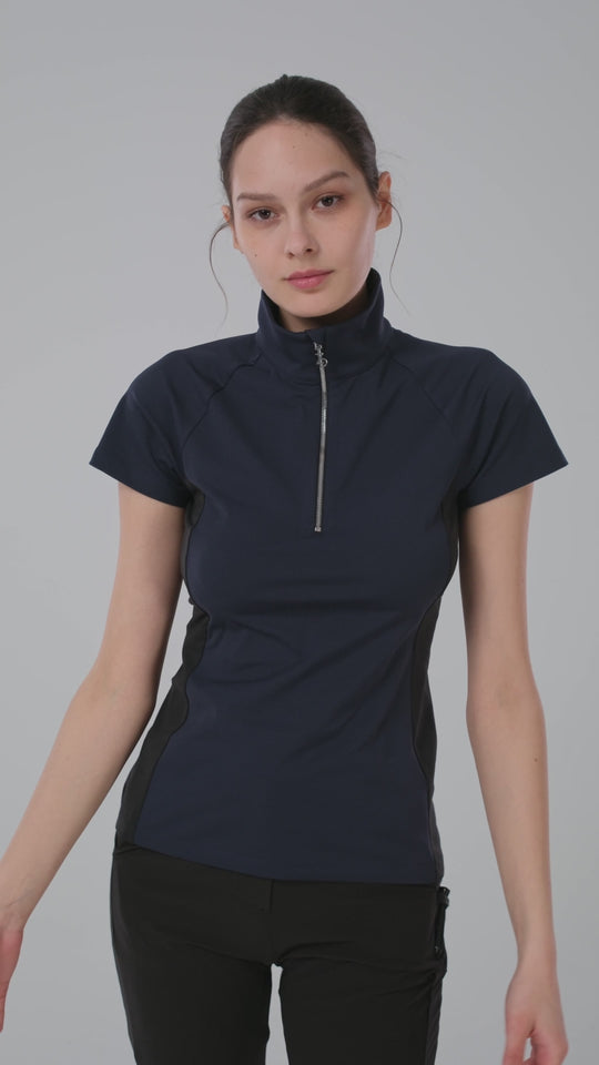 Quarter Zip Mock Neck Polo - Women